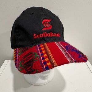 Vintage Scotiabank hat with Mexican blanket brim